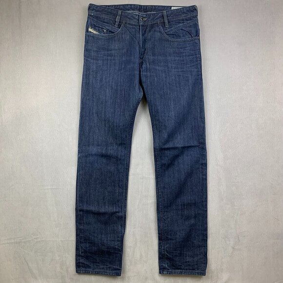 Diesel Mens Pants 32 Blue Jeans Iakop Regular Slim Tapered Dark Wash Rigid 32x32 - Picture 1 of 13